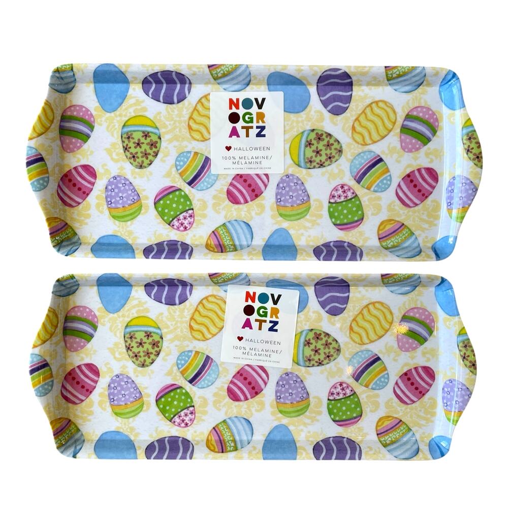 2pk Novogratz Easter Egg Melamine Serving Trays 15in Multicolor Decor New